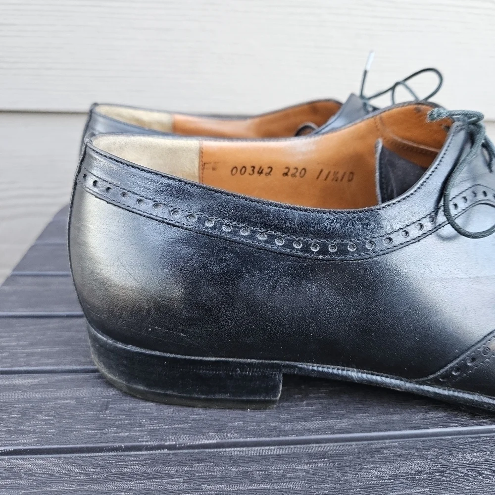 Salvatore Ferragamo Studio Italy Black Leather Wingtip Brogue Oxford Shoe 11.5 D